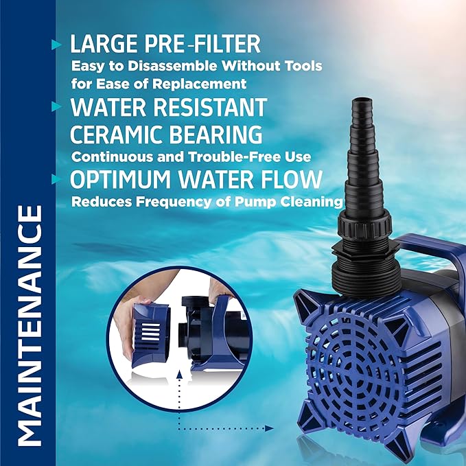 Alpine Corporation PAL8000 | 8000 GPH Submersible Water Pump — Quiet 540W Heavy-Duty Motor, 33-ft Cord & 26-ft Lift — Multi-Angle Flow for Ponds, Waterfalls & Fountains — Durable Outdoor Performance