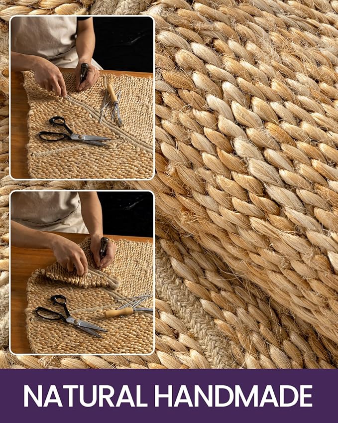 DEXI Jute Door Mat Inside Entryway Braided Woven, 24x35 Front Entrance Doormat Inside Leaf Shaped, Welcome Natural Fiber Entry Mats Farmhouse Home Decor, Beige
