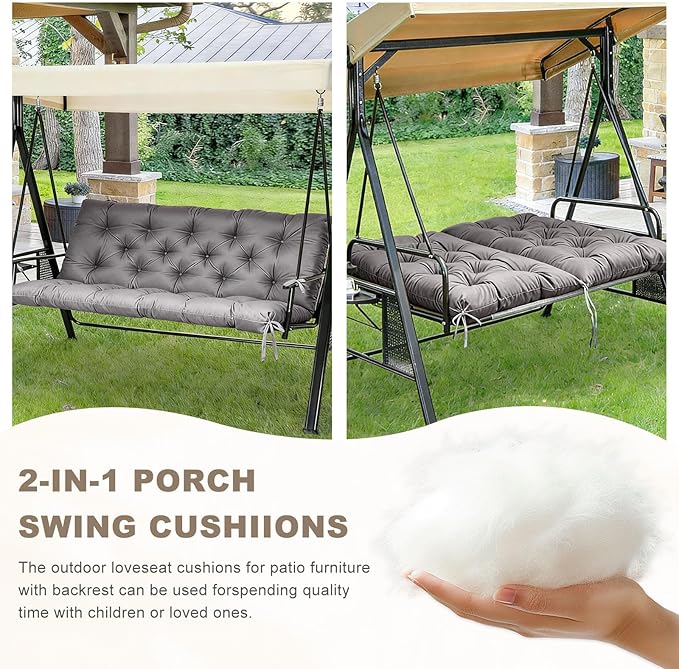 Porch Swing Cushion with Backrest,Waterproof Bench Cushion for Outdoor Furniture,2-3 Seater Replacement Thickened Swing Cushion with Ties,Patio,Outdoor,Backyard and Garden (Dark Gray,47x40)