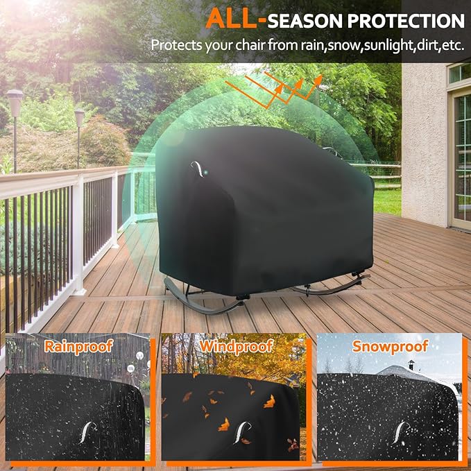 STARTWO Outdoor Papasan Rocking Chair Cover, Patio Furniture Covers Waterproof adapter for Egg Rocking Chairs and Rattan Wicker Lounge Chairs, 41"L x 45"W x 31"H, Black