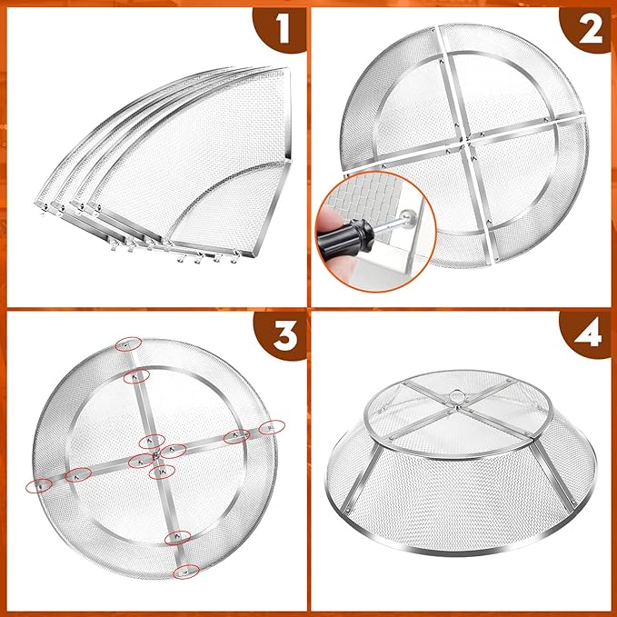 Fire Pit Spark Screen for Solo Stove Range Accessories, 15 Inch Range Shield 304 Stainless Steel Detachable Mesh Fire Pit Spark Protector with Grill Function and Removal Tools