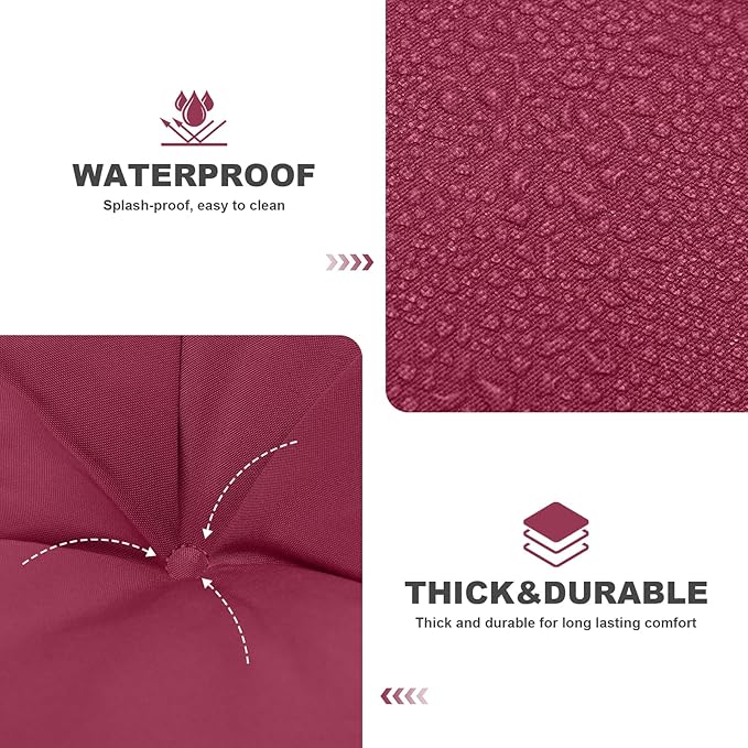 Porch Swing Cushions,Outdoor Cushions 3 Seater Replacement with Backrest, Waterproof Thickened Bench Cushion with Ties for Porch, Patio,Outdoor, Backyard and Garden (Wine Red 47 * 40 in)