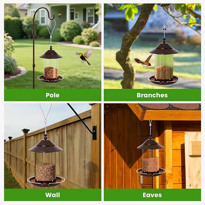 Metal Bird Feeder for Outdoors Hanging, 2.4LB Seed Feeder 360-degree, Weatherproof & Rust-Resistant, Easy to Fill & Clean for Wild Bird Feeders in Backyard & Garden (Brown)
