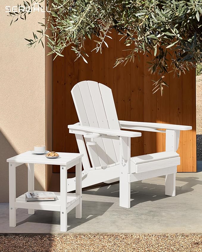 SERWALL 2-Tier HDPE Outdoor Side Tables Set of 4, Weatherproof Rectangular Adirondack Side Table, White