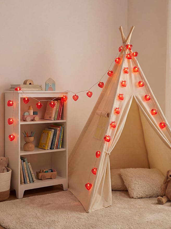 Valentines Day Decorations Lights, 8.5FT 10 LED Red Heart String Lights Plug in, Connectable Valentine's Day Fairy Lights for Wedding Indoor Room Outdoor Holiday Party Christmas Gift Valentine's Day