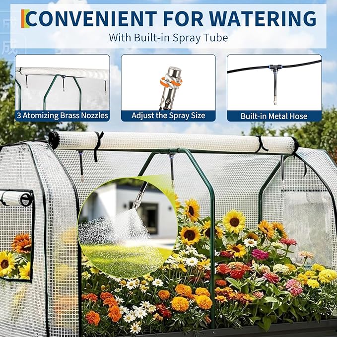 GarveeLife Raised Garden Bed with Legs, Galvanized Metal Elevated Garden Bed with Cover & Built-in Spray Tube, Raised Planter Box for Backyard, Patio, Balcony, 48x24x55 in, Black