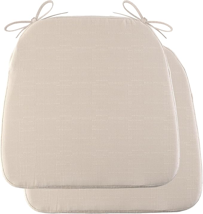 Battilo Chair Cushions for Dining Chairs with Ties, Indoor/Outdoor Kitchen Chair Pad with Non-Slip Backing, Dining Seat Cushion with Machine Washable Removable Cover, 16"x16"x2", Set of 2, Beige