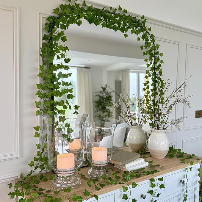 CQURE 72 Pack 504Ft Artificial Ivy Fake Vines,Ivy Garland Greenery Garland Fake Hanging Plants Vines Aesthetic Green Leaves for Bedroom Wedding Party Garden Wall Decor