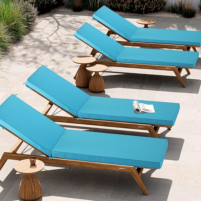 Chaise Lounge Cushion Outdoor, Waterproof and Stain-Resistant Lounge Deck Reclining Chair Cushions for Patio Furniture Lawn Pool Resort Hotel, 72x21x3 Inch, Set of 4, Teal