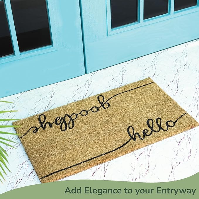 Welcome Doormats, Natural Coco Coir Mats with Non-Slip PVC Backing, Indoor Outdoor Mats for Home & Office, Door Mat, Floor Mats for Door Decor, Beige & Black, 30"x17"