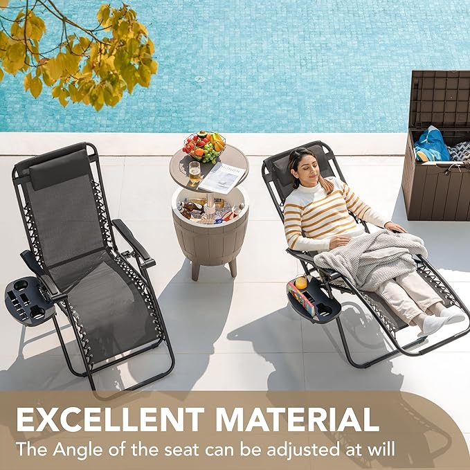 Devoko Patio Zero Gravity Chair Outdoor Free Folding Adjustable Chaise Lounge Chairs Beach Pool Side Using Reclining with Pillow Set of 2 (Black)