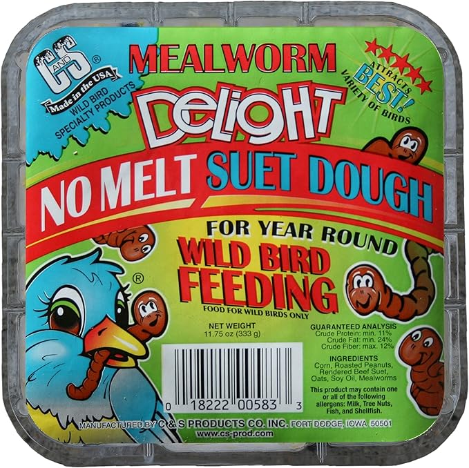 C&S Mealworm Delight, No Melt Suet Dough, 11.75 Ounce (Pack of 12)