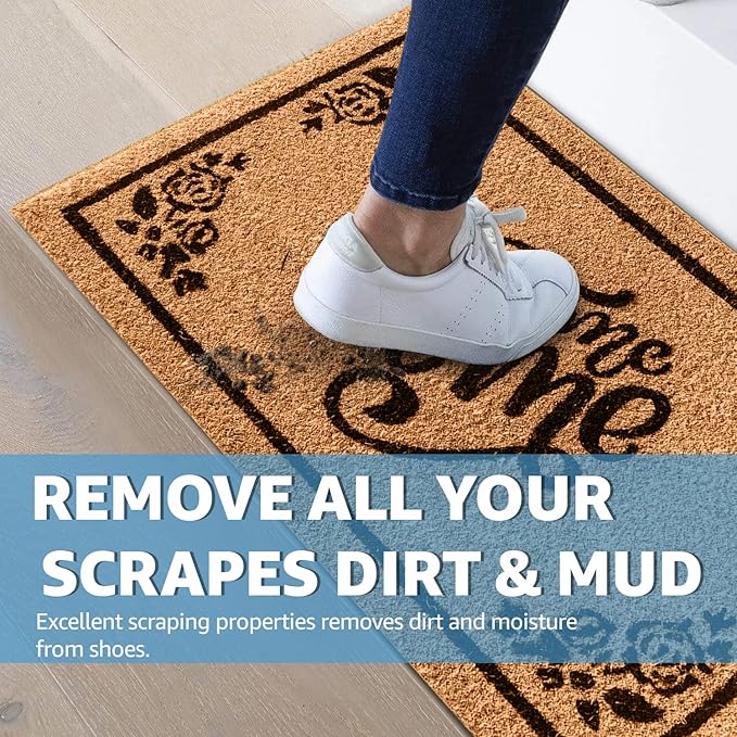 LuxUrux Welcome Mats Outdoor Coco Coir Doormat, with Heavy-Duty PVC Backing - Natural - Perfect Color/Sizing for Outdoor/Indoor uses, 17 x 36 Inches.