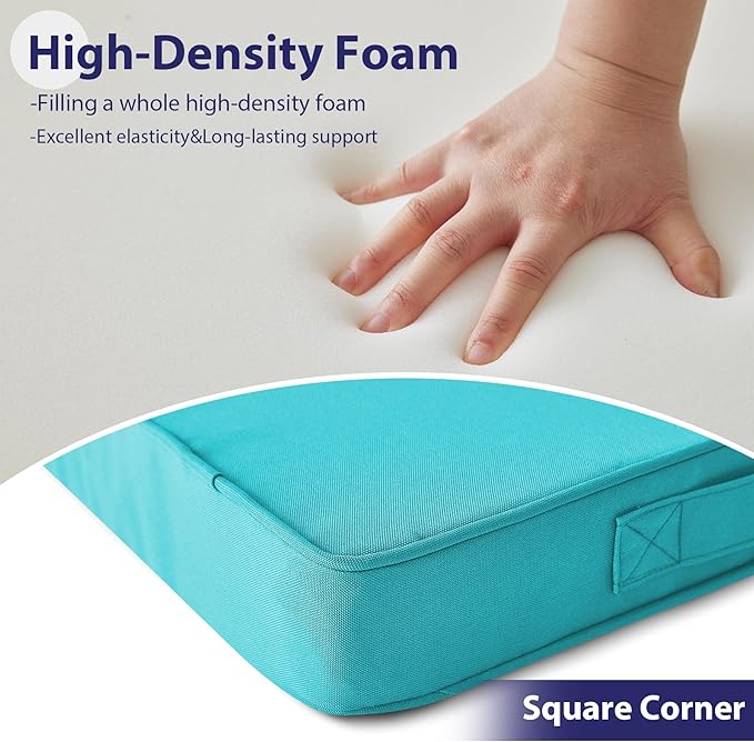 Outdoor Chair Cushions Set of 4,Waterproof Outdoor Seat Cushions for Patio Furniture,Patio Chair Cushion with Handle and Ties, Square Out Door Chair Pads,17" x 16" x 2", Teal