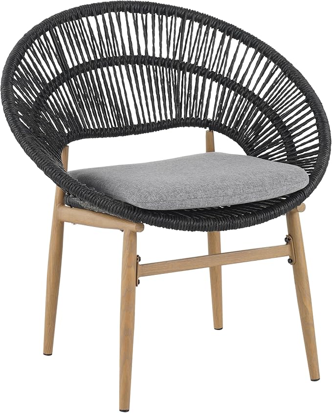 Christopher Knight Home Cyril Papasan Chair Set of 2, Patio Wicker Dining Chair, Patio Furniture Set, Comfy Reading Single Sofa with Cushion, Light Brown+Dark Gray