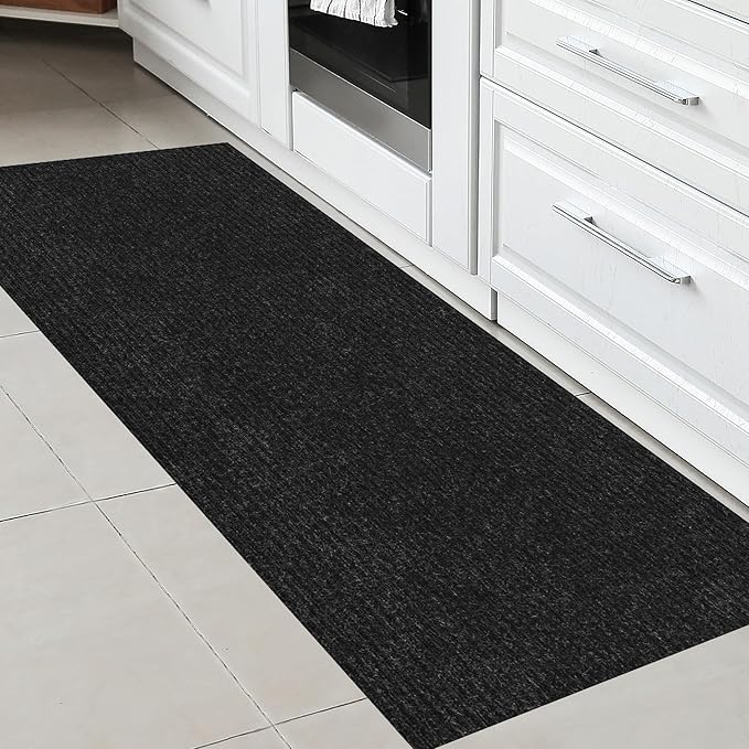 Ottomanson Front Door Mat – Non Slip Scraper Mud Mat for High Traffic Entryways, RV & Patio – Dirt Trapping and Durable for Indoor & Outdoor Use – 2'7" x 5' – Black