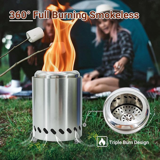 5.5 Inch Tabletop Stainless Steel Fire Pit Stove Multi-Color Low Smoke Top Firewood Stove for Outside Portable Mini Outdoor Fire Pit Including free gifts: pellet and heat-insulating gloves (Silver)