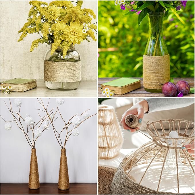 Twine String 1312 Feet Long Jute Twine Hemp Rope for Gardening Crafts Giftwares Wrapping Packing Wedding Decor, Brown 2 Rolls