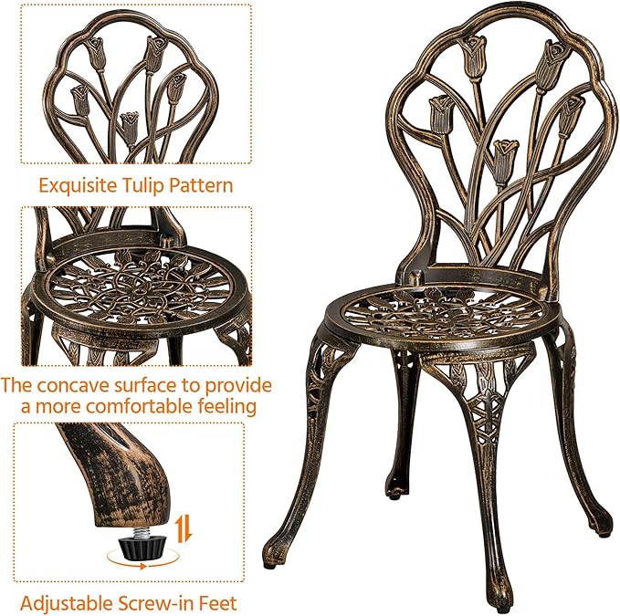 Yaheetech Patio Bistro Sets 3 Piece, Outdoor Rust-Resistant Cast Aluminum Garden Table and Chairs, Bronze