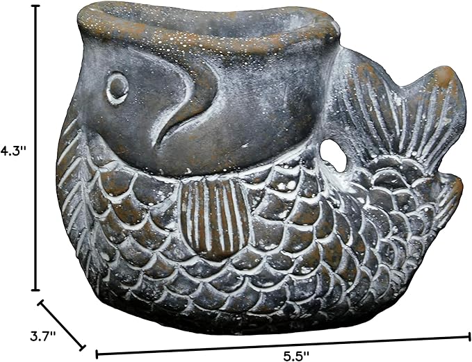 Classic Home and Garden Cement Buddies Animal Planter - Cute Desk Decoration - UV Coated Animal Vase w/Removable Drain Plug -Succulent Planter for Indoor/Outdoor Use (Largemouth Bass, Bronze, Small)