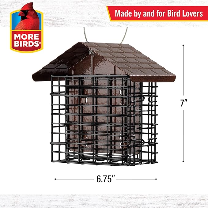 More Birds Double Suet Feeder with Weather Guard,6.5" L X 4.25" W X 7.25" H,Brown,(Pack of 4)