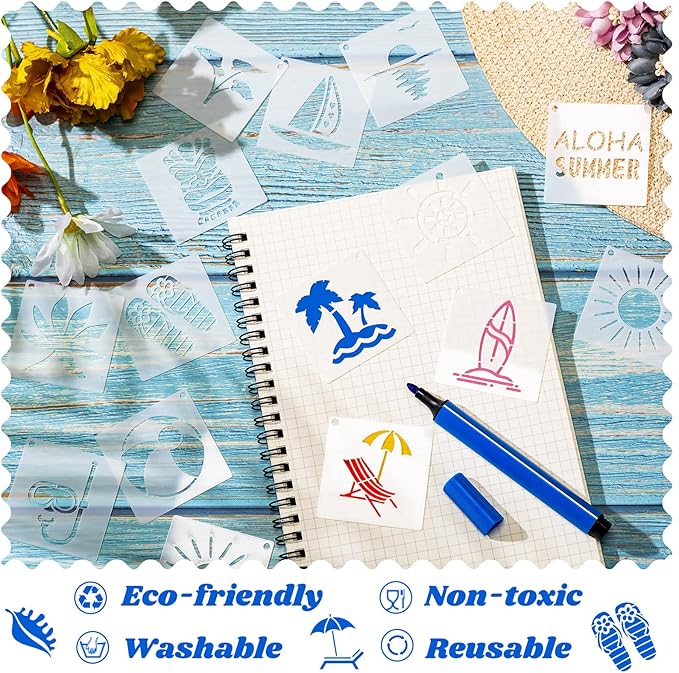 Fainne 100 Pcs 2 Inch Stencils Small Stencils for Painting on Wood Reusable Painting Templates Crafts for DIY Scrapbook, Wood, Wall, Fabric, Rock, Chalkboard, Sign(Hawaiian Style)