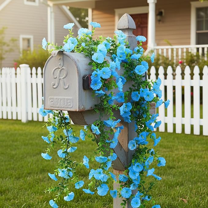 GTIDEA 6Pcs Fake Vines 36Ft Floral Garland Artificial Hanging Morning Glory Flowers Spring Garland Purple for Outdoors Wall Fence Indoor Arch Wedding Décor