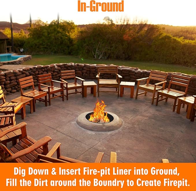 FEBTECH - Fire Rings for Outside Wood Burning Fire Pits - 36" Dia X 12" H - 2mm Thick Steel DIY Firepit Ring Liner - Perfect for Outdoor Garden, Camping & Above or In-Ground Fire Pits