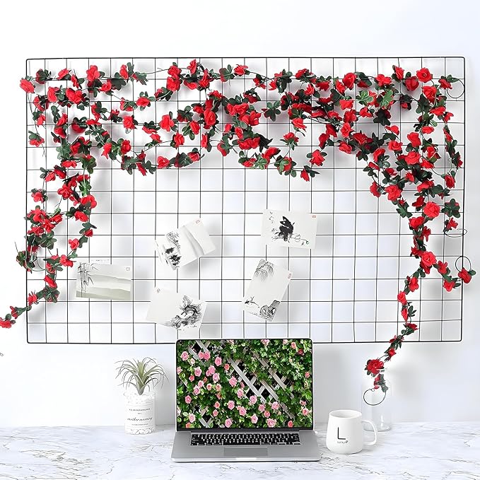 3 Pcs 8FT Flower Garland Artificial Flowers for Outdoors Fake Rose Vine Ivy Silk Flowers for Decoration/Anniversary/Wedding Birthday/Christmas/Home Decor/Garden Decor (Red)