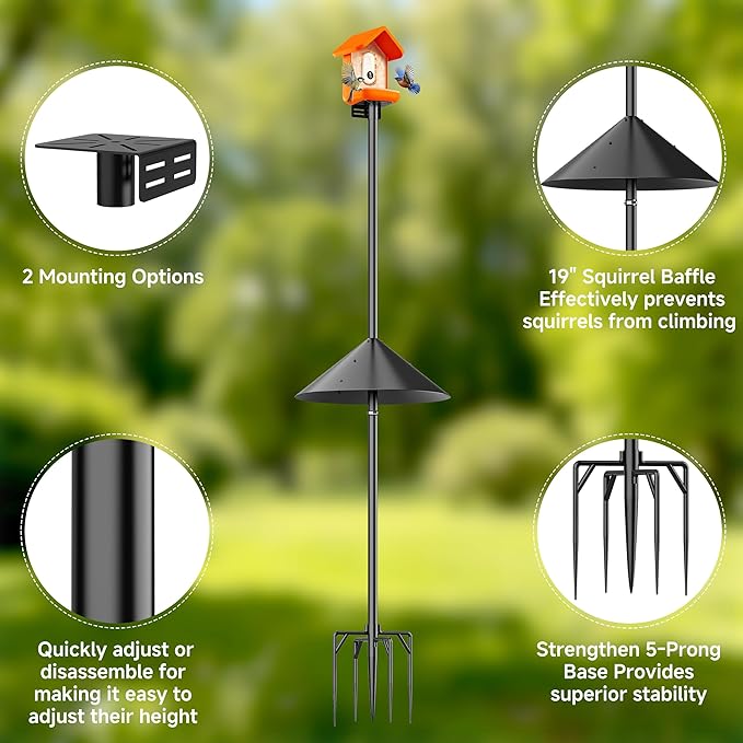 Smart Bird Feeder Pole Stand with Proof Squirrel Baffle - Dia 1 Inch Bird House Pole 79", Feeding Station for Outdoors Heavy Duty, Compatible Post Mount