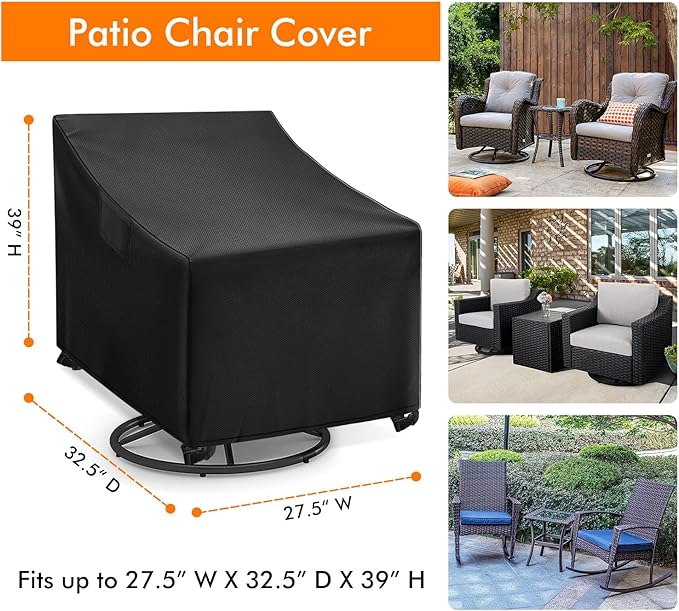 WLEAFJ Outdoor Rocking Chair Covers - Heavy Duty, Waterproof, Patio Rocking Chair Covers - Black, 2 Pack - 27.5" W x 32.5" D x 39" H