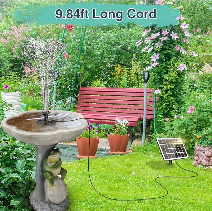 Solar Fountain Kit Glass-No Battery, DIY 3.5W Solar Fountain Pump Works in Shadow, Solar Water Pump for Bird Bath, Water Feature,Garden, Outdoor-8 Nozzles,9.8ft Power Cord