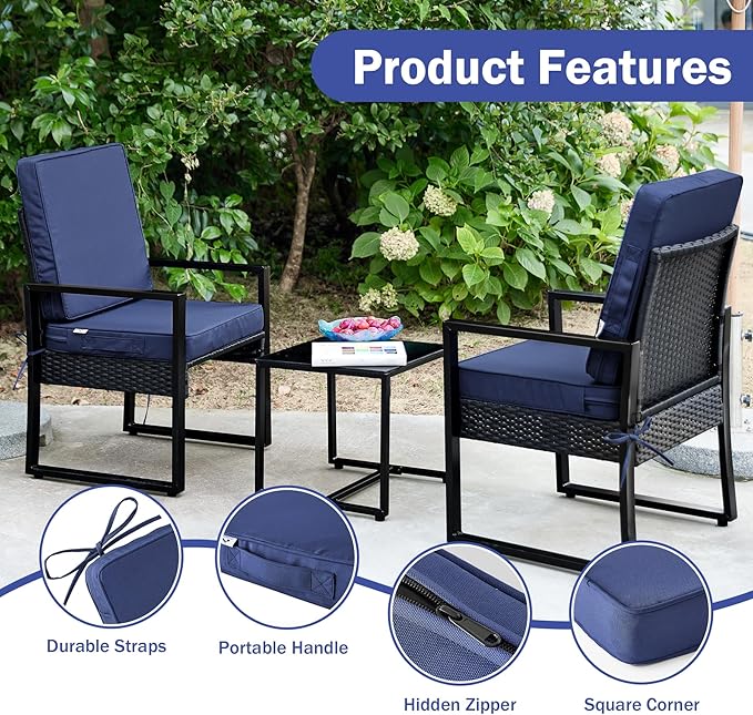 Outdoor Cushions, Outdoor Chair Cushions 22x22x3 Inch, Cushions for Outdoor Furniture with Removable Cover, Waterproof & Fade Resistant Outdoor Seat Cushions for Patio, Lawn, Navy Blue