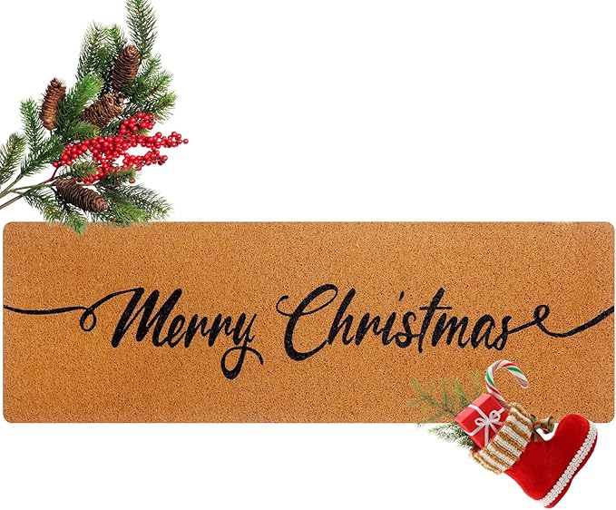 Long Doormat 48''x16'' Front Door Mat for Entrance Inside Outdoor Large Decorative Door Rug Welcome Mat for Outside Home Entry(Merry Christmas,Yellow)