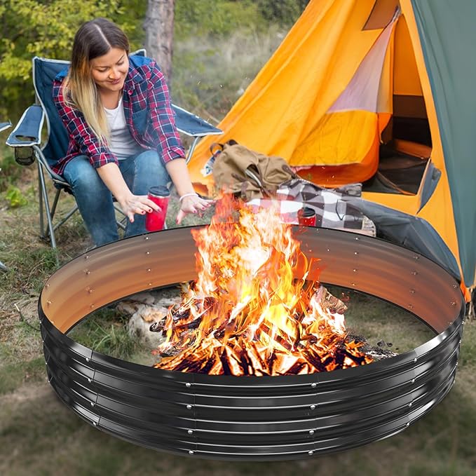72 Inch Extra Large Fire Pit Ring for Outside, Heavy Duty Wood Burning Firepits & Outdoor Fireplace,12'' Tall High Heat Resistant Fire Bowl Galvanized Steel Portable for Backyard Bonfire,Patio,Camping
