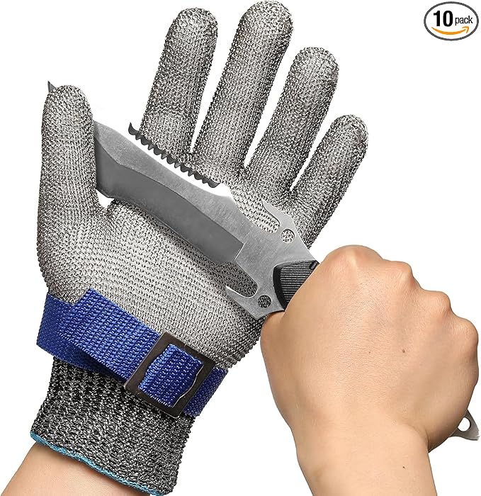 Schwer 10 Pcs SlicePro ANSI A9 Cut Resistant Glove PR1706, Stainless Steel Mesh Metal Glove, Food Grade for Kitchen Cooking, Butcher Meat Cutting, Oyster Shucking, Mandoline, XL