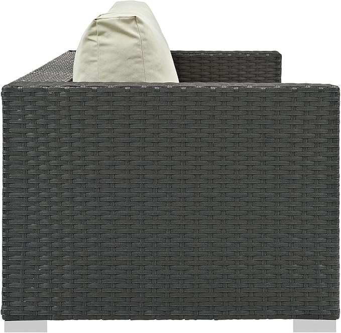 Modway EEI-1860-CHC-BEI Sojourn Wicker Rattan Outdoor Patio Coffee Table, Sofa, Canvas Antique Beige