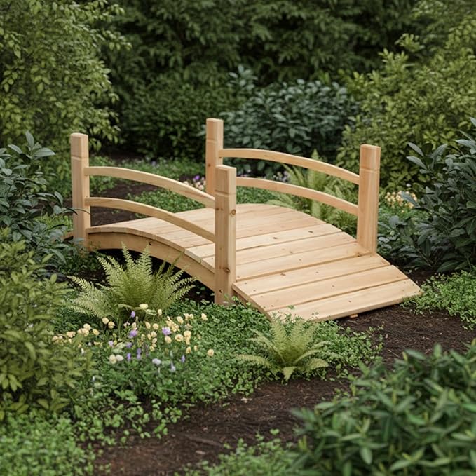 Shine Company 4980N 4 Ft. Cedar Wood Garden Bridge with Side Rails, Natural