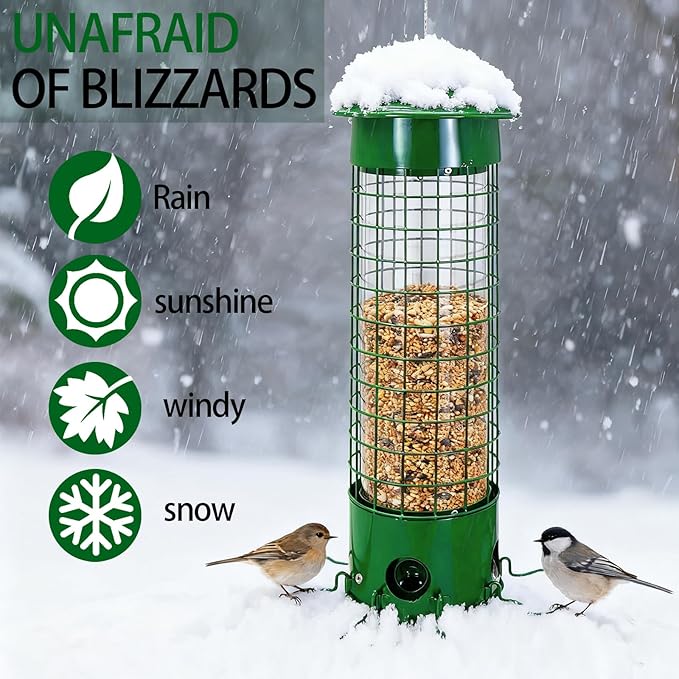 Squirrel-Proof Outdoor Bird Feeder Weight-Activated Squirrel-Proof Bird Feeder 33.5 inches Tall Wide-Mouth Design Green (Green)