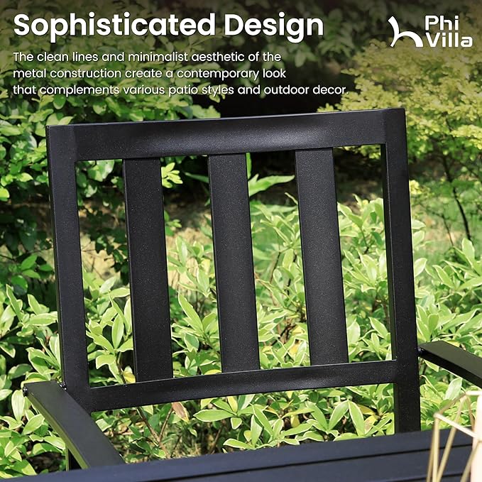 PHI VILLA 9 Pieces Outdoor Dining Set for 8, 84" Long Expandable Metal Table & Stackable Wrought Iron Chairs, Large Furniture Set for Patio, Deck, Yard, Porch - Black