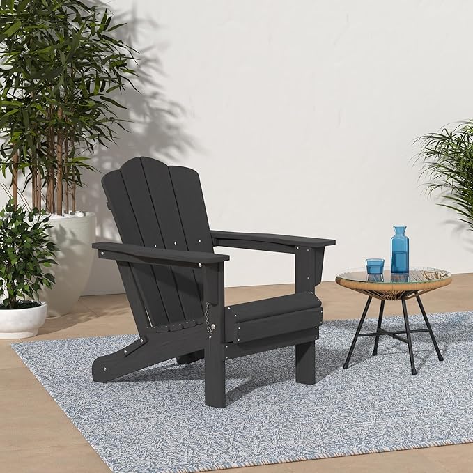 KINGYES Folding Adirondack Chair Set of 8, HDPE All-Weather Folding Adirondack Chair, Grey