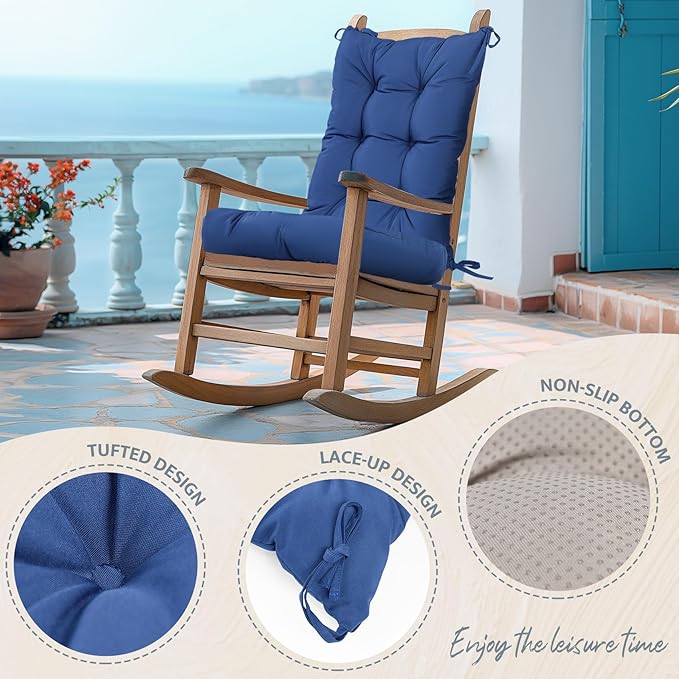 mudilun Rocking Chair Cushion Non-Slip Tufted Indoor/Outdoor Rocking Chair Cushions 80% Water Proof with Straps for Living Room Baby Room Garden High Back Rocking Chair Pads
