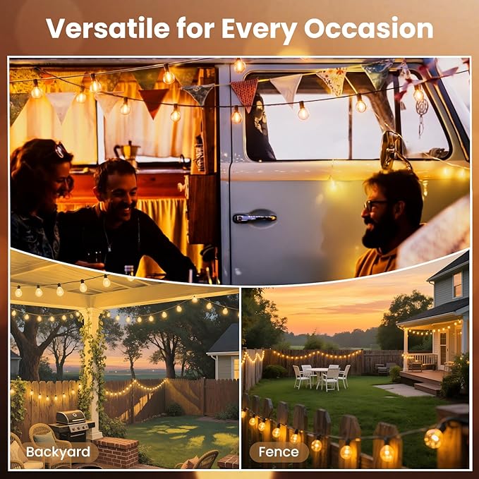 RTTY Dense-Glow Outdoor String Lights 60 ft, G40 Led Patio Globe Lights with 32pcs Plastic Bulbs,Shatterproof Waterproof Connectable Hanging for Porch Cafe Bistro Backyard Gazebo Balcony Deck Party