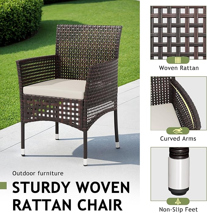 Devoko Outdoor 3 Piece Patio Furniture Set Wicker Chairs with Glass-top Coffee Table for Garden, Balcony, and Porch (Brown)