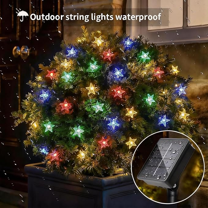 Twinkle Solar Star String Lights Outdoor Waterproof Fairy Lights 39FT 100 LED with 8 Lighting Modes for Camping Garden Wedding Party Tree Holidays Backyard Patio(Multicoloar)