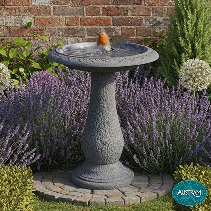 Pedestal Birdbath with Solar Fountain, Resin Stone Composite Outdoor Garden Decor, Standing Bird Bath for Outside Patio Yard, 23-Inch Tall, Garden Fountain, Resin Bird Baths, Hummingbird Bowl