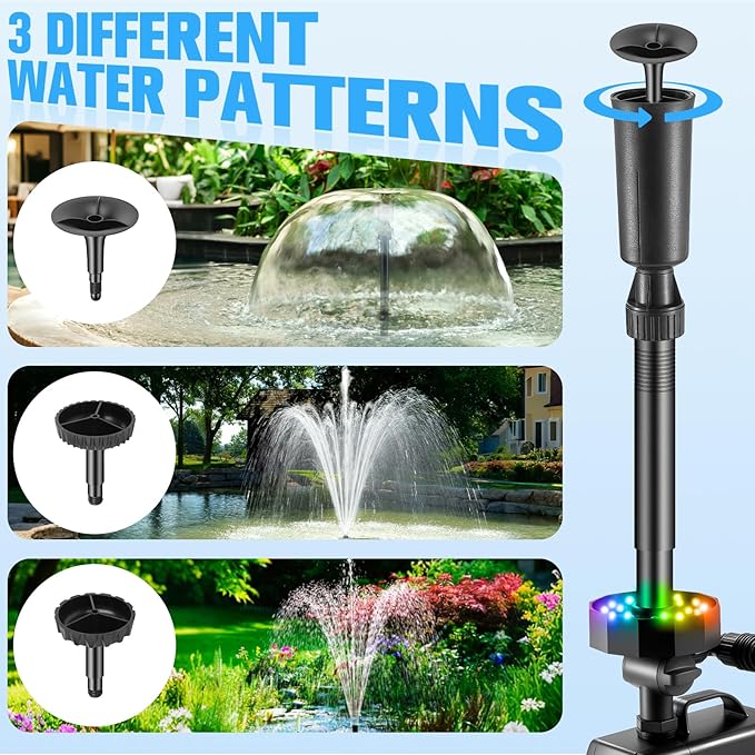 Submersible Pump RGB Pond Filter System Kits,3-in-1 Pond Filter Fountain with Colorful Lights,660GPH Pond Filter Box,Multi-layer Filtration, Applicable to Garden Pond,Fish Tank,Water Feature