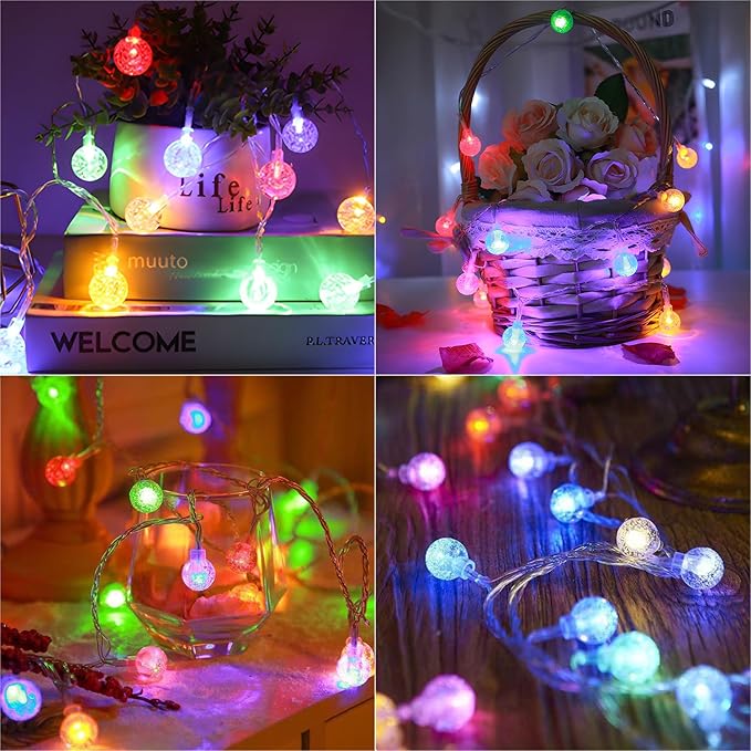 Metaku RGB Globe String Lights Fairy Lights Battery Operated 26ft 60LED String Lights with Remote 16 Colour Changing Garden Lights Waterproof Indoor Outdoor Decorative Lights for Garden Patio Home