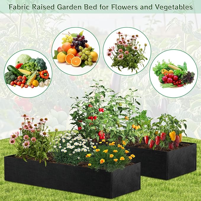 2Pack 4x2x1ft Fabric Raised Garden Bed Garden Growing Bags for Planting Garden Planting Containers with 3 Grids for Growing Herbs Flowers and Vegetables,57 Gallon