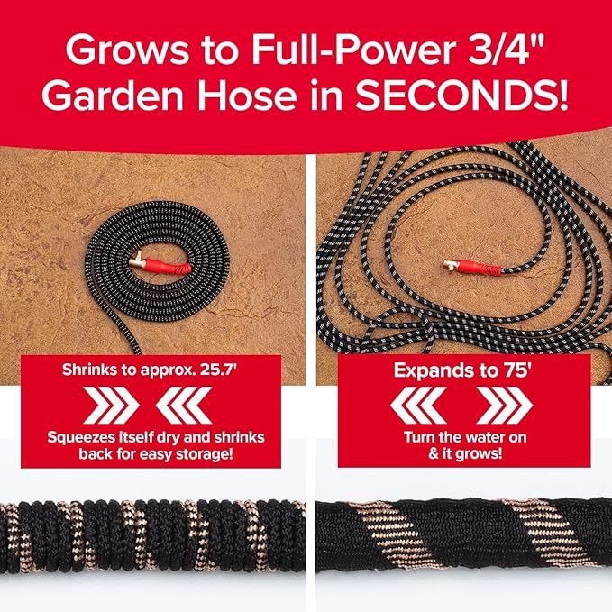 Pocket Hose 75 FT Copper Head Expandable Garden Hose with Pocket Pivot, No Tangles, AS SEEN ON TV, 360° Swivel, Tri-Tex Tubing, Force Field Jacket, Lead-Free, No-Kink, Anti-Burst w/APT